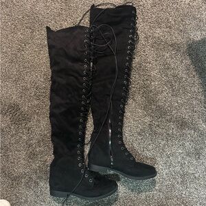 Black Lace-Up Over-the-Knee Boots